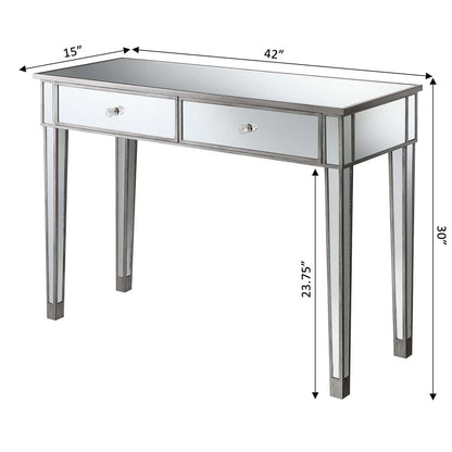 Convenience Concepts Gold Coast 30″ Mirrored 2 Drawer Console Table. Antique Silver/Mirror. All Ages
