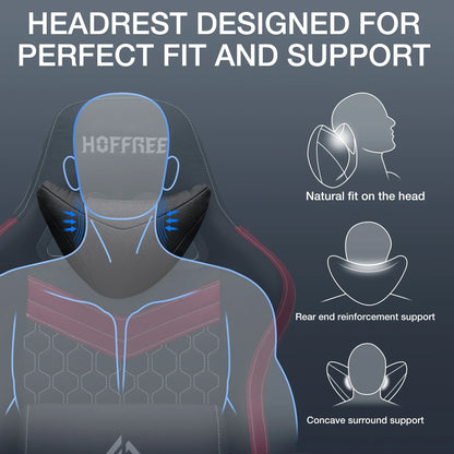 Hoffree Gaming Chair with Massage Fabric Office Chair with footrest for Adults, Ergonomic Gamer Chair with Headrest and Lumbar Support for Office Gaming, 440 LBS