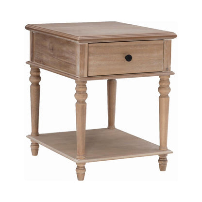 Powell McGhie Single Drawer Indoor End Table with Shelf, 26" Tall, Natural