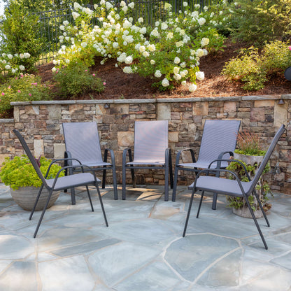 BizChair 5 Pack Black Outdoor Stack Chair with Flex Comfort Material and Metal Frame