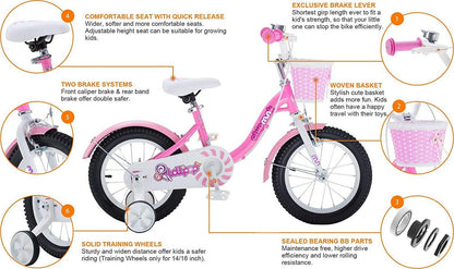 RoyalBaby Chipmunk Girls Kids Bike Bicycle with Basket Training Wheels 14 Inch Lollipop Pink