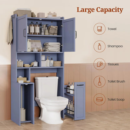 Frhnenha Over The Toilet Storage Cabinet with Pulley, Bathroom Storage Cabinet, with Adjustable Shelf and Open Shelf for Bathroom, Restroom, Laundry, White