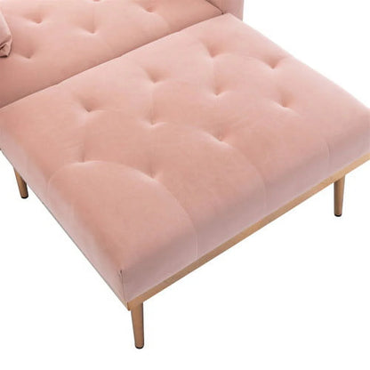 Velvet 2 in 1 Chaise Lounge Indoor Sleeper Chair, Convertible Chairs into Beds with 2 Pillows, Comfy Tufted Sleeper Chair for Bedroom, Living Room, Pink