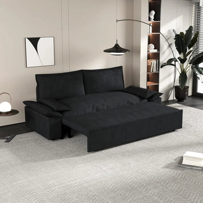 Tabaray 63.8" Futon Sofa Bed Queen Size, Pull Out Bed, 3-in-1 Convertible Sleeper Sofa with Side Pocket, Modern Plush Velvet Futon Couch for Living Room, Small Space, Apartment, Bedroom, Black