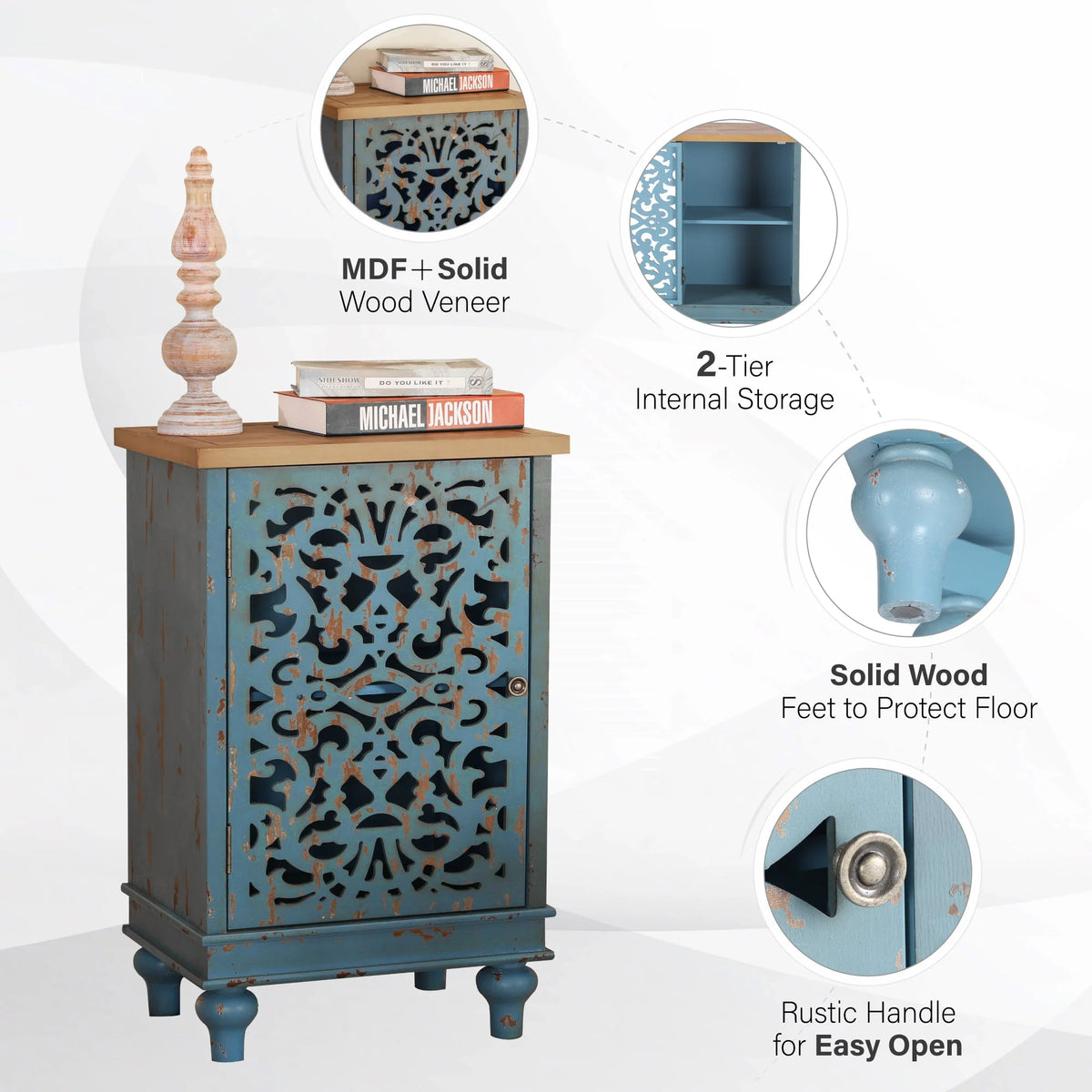 Sophia & William Hollow-Carved Credenzas and Sideboards, Wood Blue, 2 Shelves
