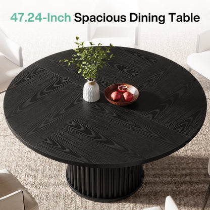 Tribesigns Black Round Dining Table for 4-6 People, 47.24-Inch Circle Wood Kitchen Table with Sturdy Fluted Metal Base, Modern Dining Room Furniture