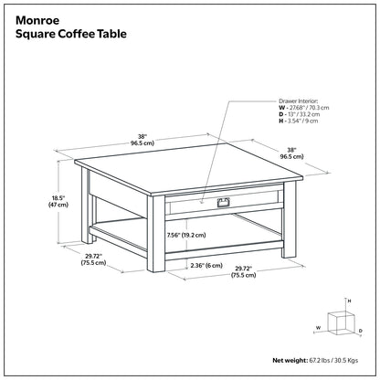 Simpli Home Monroe SOLID ACACIA WOOD 38 inch Wide Square Rustic Coffee Table in Distressed Charcoal Brown