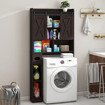 Over The Toilet Storage Cabinet, Farmhouse Storage Cabinet Over Toilet with Sliding Doors��Home Space-Saving Toilet Rack, for Bathroom, Restroom, Laundry