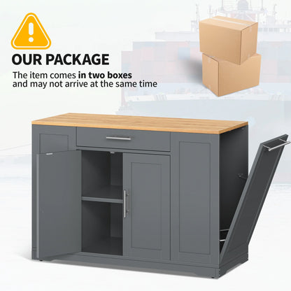 DWVO Kitchen Storage Cart with Trash Can Storage Cabinet, Rolling Kitchen Island with Wheels and Drawers for 13-Gallon Trash Bin, Gray
