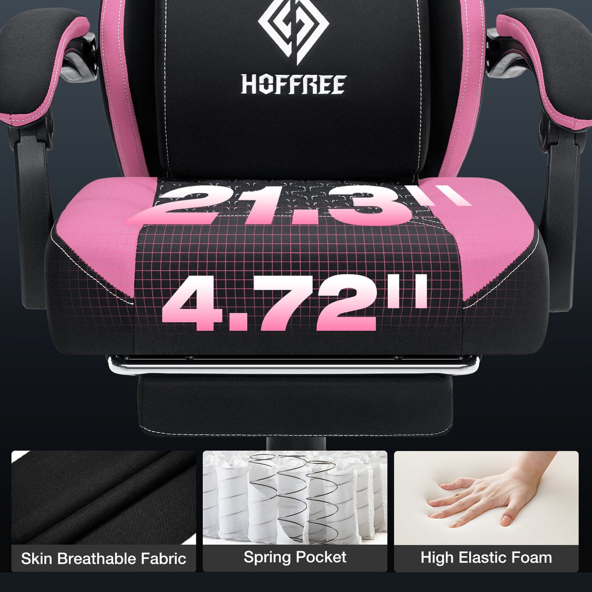 Hoffree Gaming Chair with Massage Fabric Office Chair with footrest for Adults, Ergonomic Gamer Chair with Headrest and Lumbar Support for Office Gaming, 440 LBS