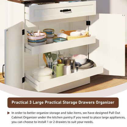71" Tall Farmhouse Kitchen Pantry with 12 Side Shelves & Adjustable Shelves, 5 Layers Pantry Storage Cabinet w/Load-Bearing Steel Pipe & 4 Barn Doors for Kitchen, Dining Room, Living Room, Brown