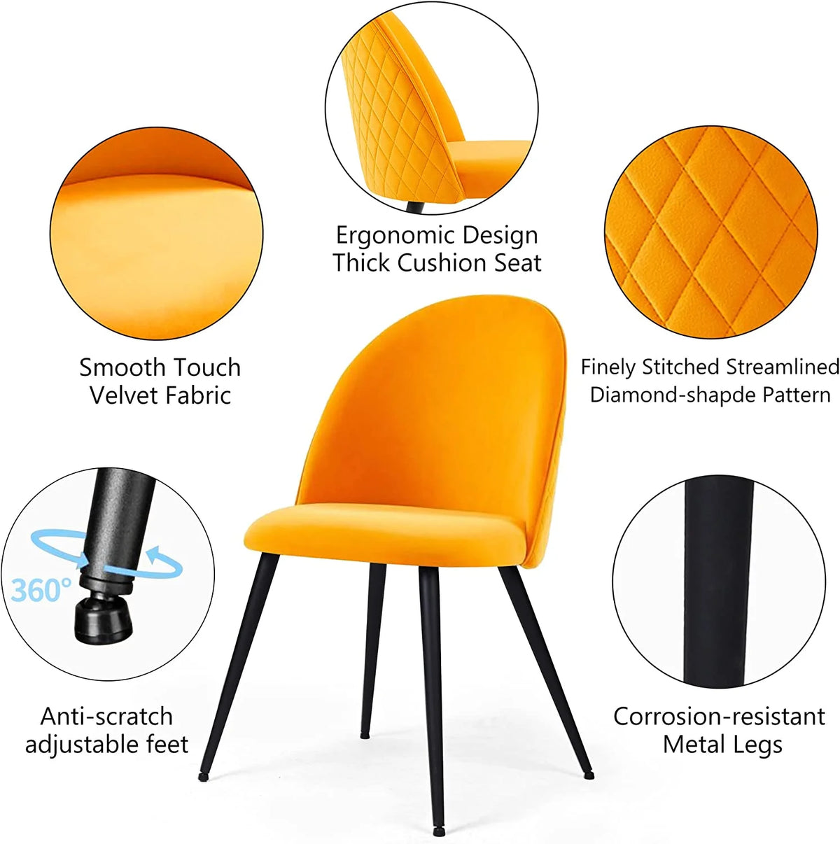 NORDICANA Dining Table Set for 4,Stylish Table with Strong Metal Legs & Modern Dining Chair Armlss Beautiful Home Chair Indoor Velvet Accent Chair with High Back Design,Perfect for Dining Room