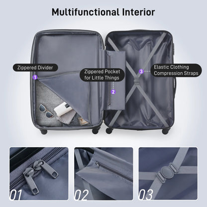 3 Piece ABS Luggage Set, Luggage with Spinner Wheel & TSA  20/24/28 inch, Purple
