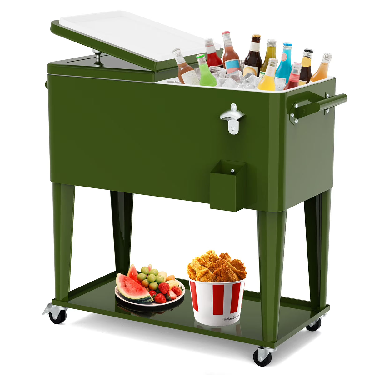 FreeLung 80QT Rolling Cooler Cart with Wheels Ice Chest Outdoor Backyard Coolers on Wheels Silver