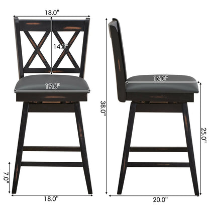 Gymax Set of 4 Barstools Swivel Counter Height Chairs w/Rubber Wood Legs Black