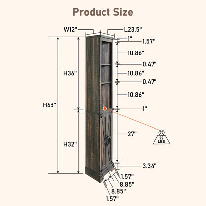 OKD Farmhouse Tall Corner Cabinet with Barn Door & Adjustable Shelves, 68" Rustic Wood Corner Cabinet with Storage Cabinet for Bathroom, Kitchen, Antique White