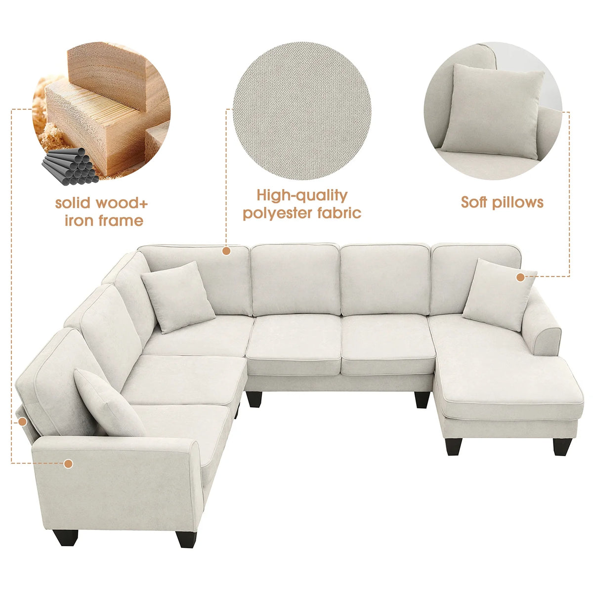 Harper & Bright Designs Modular Sectional Sofa with Ottoman Couch L Shape Corner Sofa Sets 7 Seats Fabric Couch for Living Room, Black, 112 * 87 inch