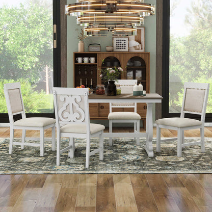 5 Piece Dining Table Set, Atumon Dining Table Set for 4, Wood Dining Room Set with 1 Table and 4 Upholstered Chairs, Farmhouse Dining Table Set for Kitchen Dining Room Apartment, Natural