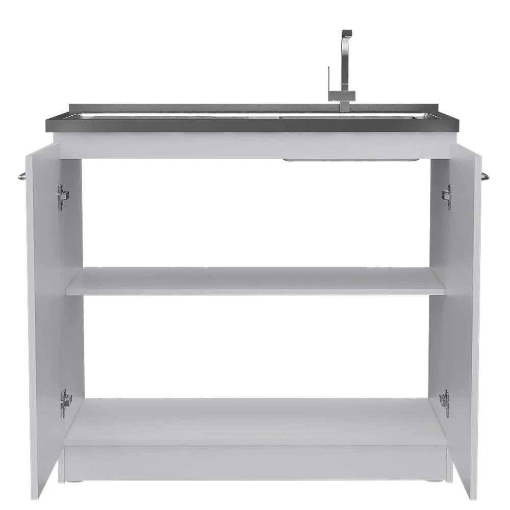 Depot E-Shop Salento Freestanding Sink With Double Door Cabinet, 2 Shelves, White/Light Oak
