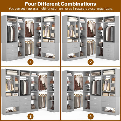 Homieasy Freestanding Closet System with 3 Sets, 87.2" Closet Organizer System with 5 Drawers & 4 Hanging Rods, Reversible L Shaped Walk-in Closets, Black