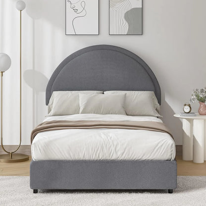 4 EVER WINNER Queen Size Bed Frame, Boucle Upholstered Bed Frame with Headboard, White Queen Bed Frame, White
