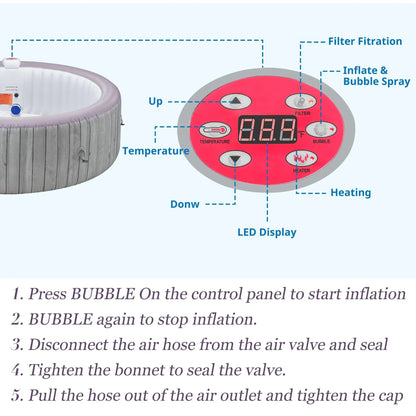 Portable Inflatable Hot Tub with Built-in Heating System - 264 Gallon Capacity, Massage Jet Home Hot Tub with Dust Cover for Teens and Adults, Wood Grain