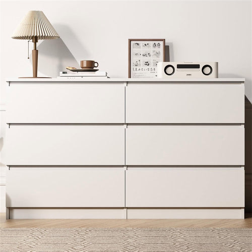 Kadyn White Chest of Drawer, 6 Double Drawer Dresser for Bedroom, Modern Storage Cabinet for Living Room, Dresser