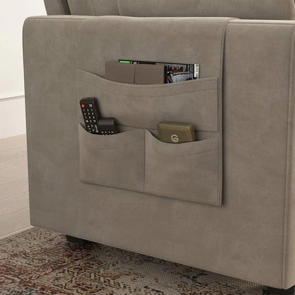 HONBAY Modern Velvet Sofas Set with Storage Ottoman Sectional Sofa in Peal Grey
