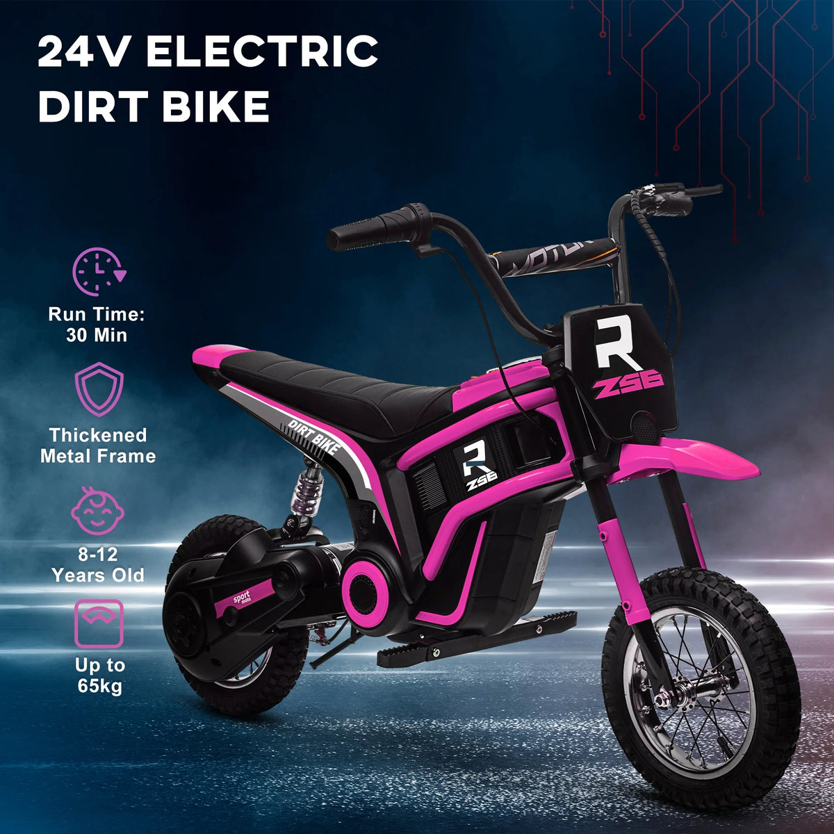SaveJoy Electric Dirt Bike, 24V E-Dirt Bike Motorcycle for Kids, Kids Dirt Bike with Brake, Music, Horn, Outdoor Toys for Todders Kids, Red