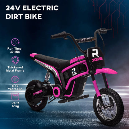 SaveJoy Electric Dirt Bike, 24V E-Dirt Bike Motorcycle for Kids, Kids Dirt Bike with Brake, Music, Horn, Outdoor Toys for Todders Kids, Red