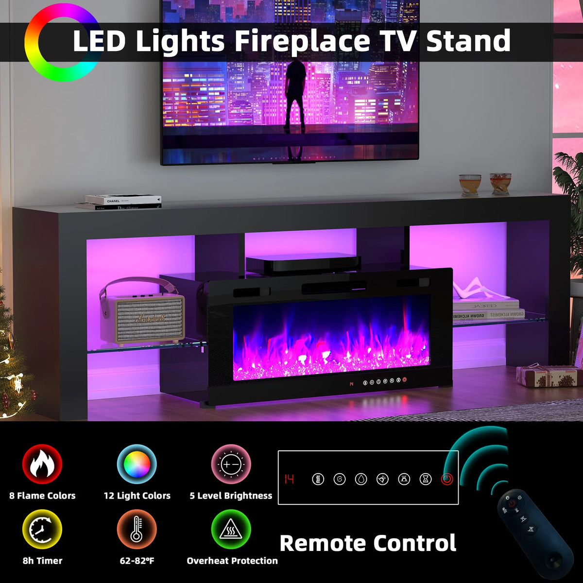 70" Electric Fireplace TV Stand by GetYes - Sleek White Design with Adjustable Flame & Remote Control, Perfect for Living Room