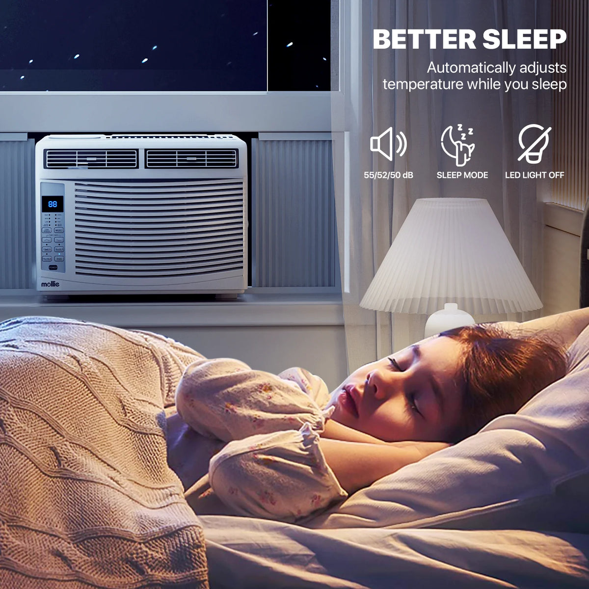 mollie 12,000 BTU 115V Window Air Conditioner, Cools Rooms up to 450 Sq.Ft., Window AC Unit with Remote Control, 24H-Timer and 3 Fan Speeds, White