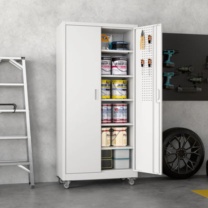SUPEER Metal Rolling Storage Cabinets with Locking Doors and 5 Adjustable Shelves, Steel Garage Storage Cabinet for Garage, Office, Classroom, Assemble Required(Black)