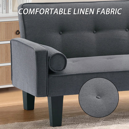 72" Convertible Loveseat Sofa Bed Sleeper Daybed,Modern Upholstered Folding Recliner,Small Futon Sofa for Living Room Apartment Office,Gray 02