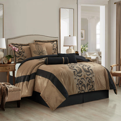 Lanco Smoke Grey Comforter Set California King Size, 9 Piece Jacquard Floral Bedding Set, All Season, Ultra-Soft, Matching Pillows & Shams, Bed Skirt