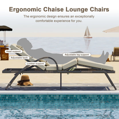 MEISSALIVVE 4-Piece Outdoor Lounge Chairs, Pool Chairs with Adjustable 5 Position Backrest , PE Rattan Chaise for Backyard Porch Deck (Gray)