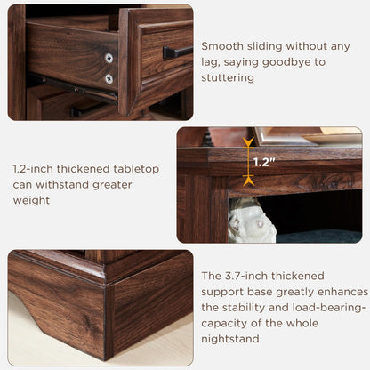 ACCOHOHO Nightstands Set of 2 with Charging Station, Rustic End Table with 2 Drawers Farmhouse Side Table with 3-tier Storage for Bedroom Living Room, White