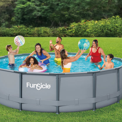 Funsicle 15ft Oasis Round Above Ground Metal Frame Swimming Pool, Includes SkimmerPlus Pump, Age 6 & up