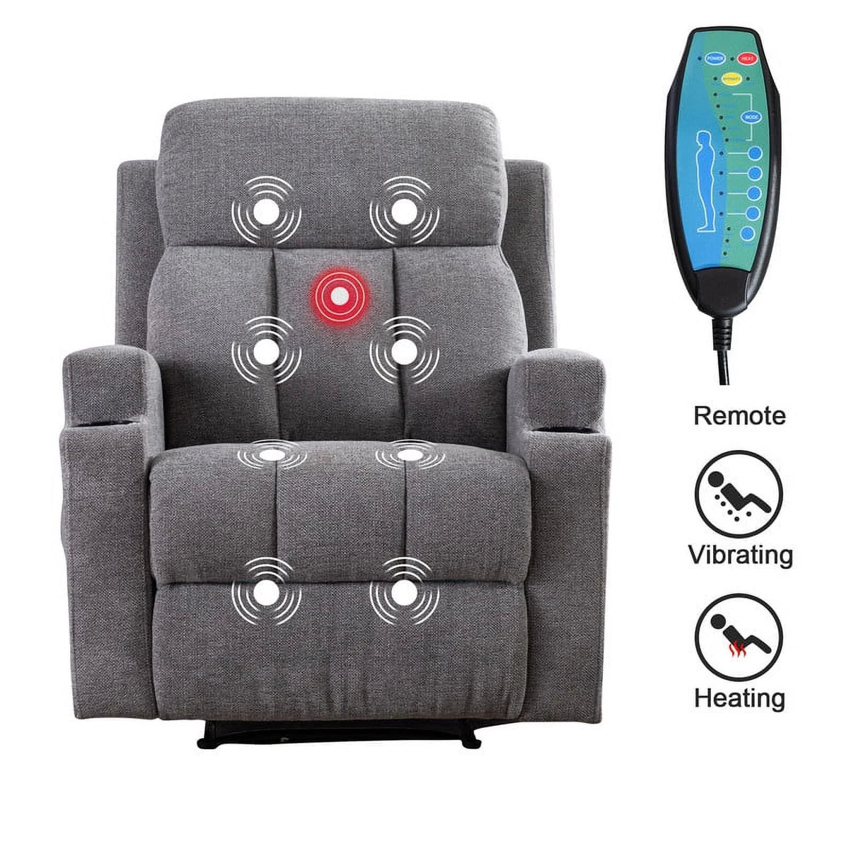 Bonzy Home Heated Manual Massage Recliner with Cup Holder Padded Breathable Fabric Recliner, Home Theater Seating��Navy