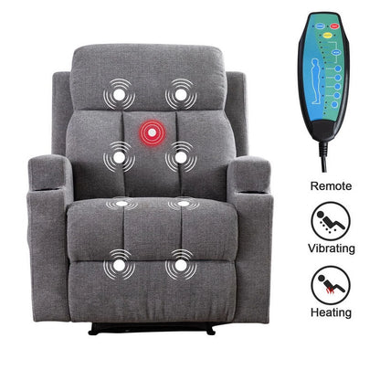 Bonzy Home Heated Manual Massage Recliner with Cup Holder Padded Breathable Fabric Recliner, Home Theater Seating��Navy