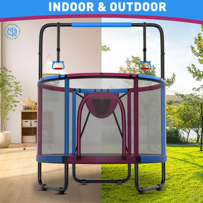 CITYLE Trampoline for Kids 600LBS 60'' 5FT Toddler Trampoline Indoor Outdoor with Basketball Hoop, Swing, Adjustable Bar, Mini Small Trampoline with Enclosure, Gifts for Toddlers, Boys & Girls