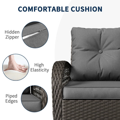 ELPOSUN 3 Pieces Patio Furniture Set, Outdoor Swivel Gliders Rocker, Wicker Patio Bistro Set with Rattan Rocking Chair, Glass Top Side Table and Thickened Cushions for Porch Deck Backyard
