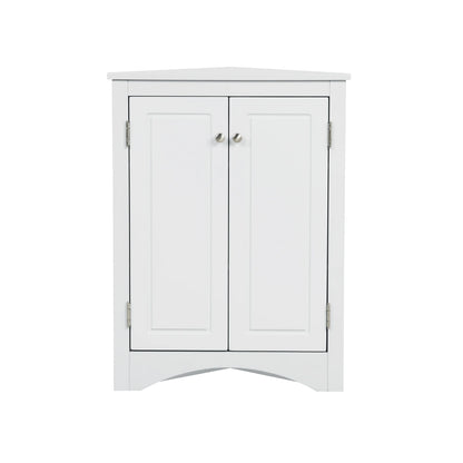 Home Floor Corner Cabinet with Adjustable Shelves and Two Doors, Triangle Bathroom Storage Cabinet, Modern Style Freestanding Floor Cabinet for Kitchen, Living Room and Hall, Oak