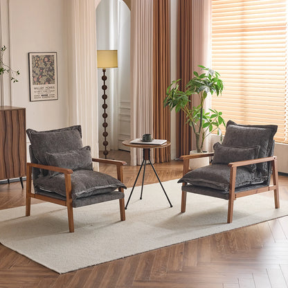 Ktaxon Chenille Accent Chair, Solid Wood Armrests Armchair, Metal Frame for Stability, Single Sofa with Comfortable Cushions and Lumbar Pillow Beige