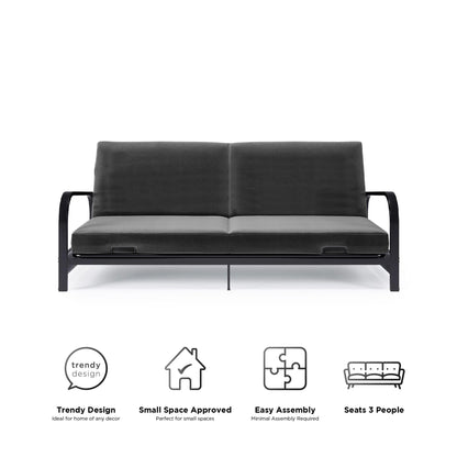 DHP College Metal Arm Futon, Black Frame with Gray Mattress
