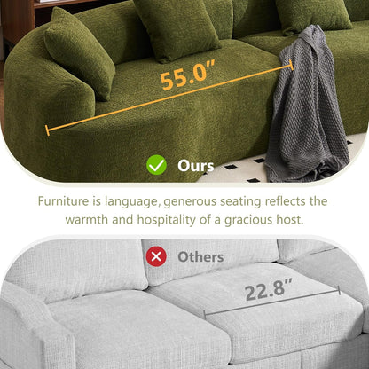 Loveseat Sectional Sofa for Living Room, 65’�?Modern Luxury Plush Chenille Extra Deep Seat Curved Cloud Floor Couch with 3 Throw Pillows for Small Spaces, No Assembly Needed, Sapphire Blue