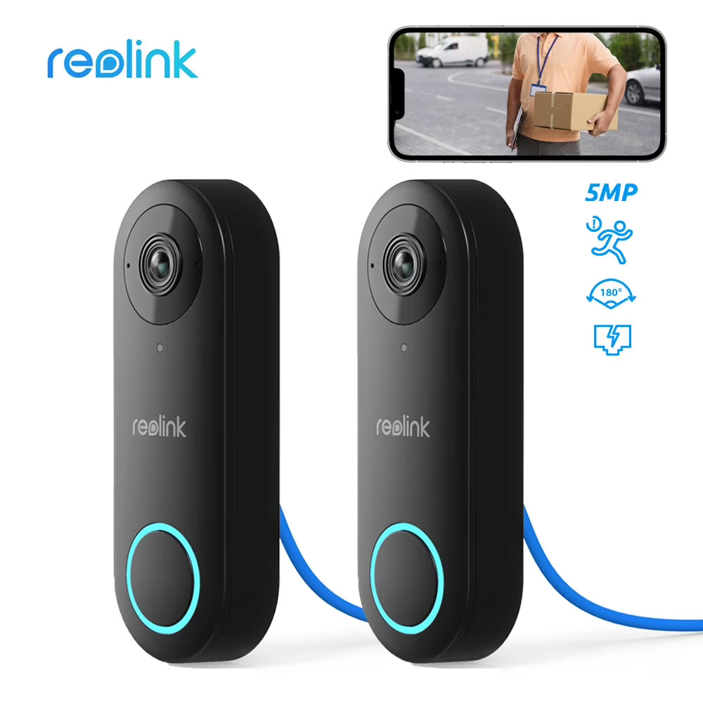 Reolink 2pcs Doorbell(PoE Version) 180�� Diagonal, 5MP IP Security Camera with Chime, Secured Local Storage, No Monthly Fee