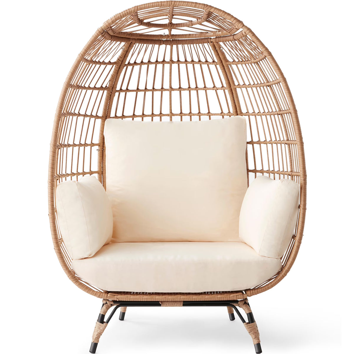 Best Choice Products Wicker Egg Chair Oversized Indoor Outdoor Patio Lounger w/ Steel Frame, 440lb Capacity - Black