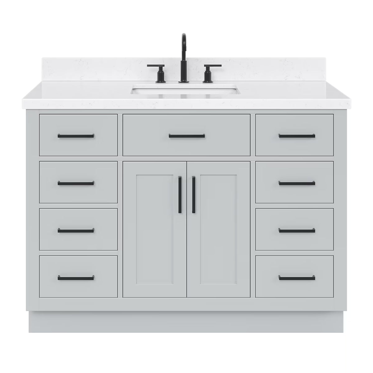 ARIEL Hepburn 48 Inch Rectangle Sink Bathroom Vanity With Carrara White Quartz Countertop 1.5 Edge In Grey