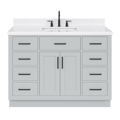 ARIEL Hepburn 48 Inch Rectangle Sink Bathroom Vanity With Carrara White Quartz Countertop 1.5 Edge In Grey